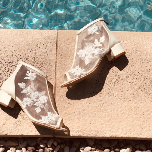 Ivory Tulle Wedding Shoes With Flowers Transparent Flower - Etsy