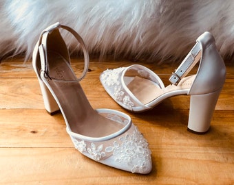 white lace heels