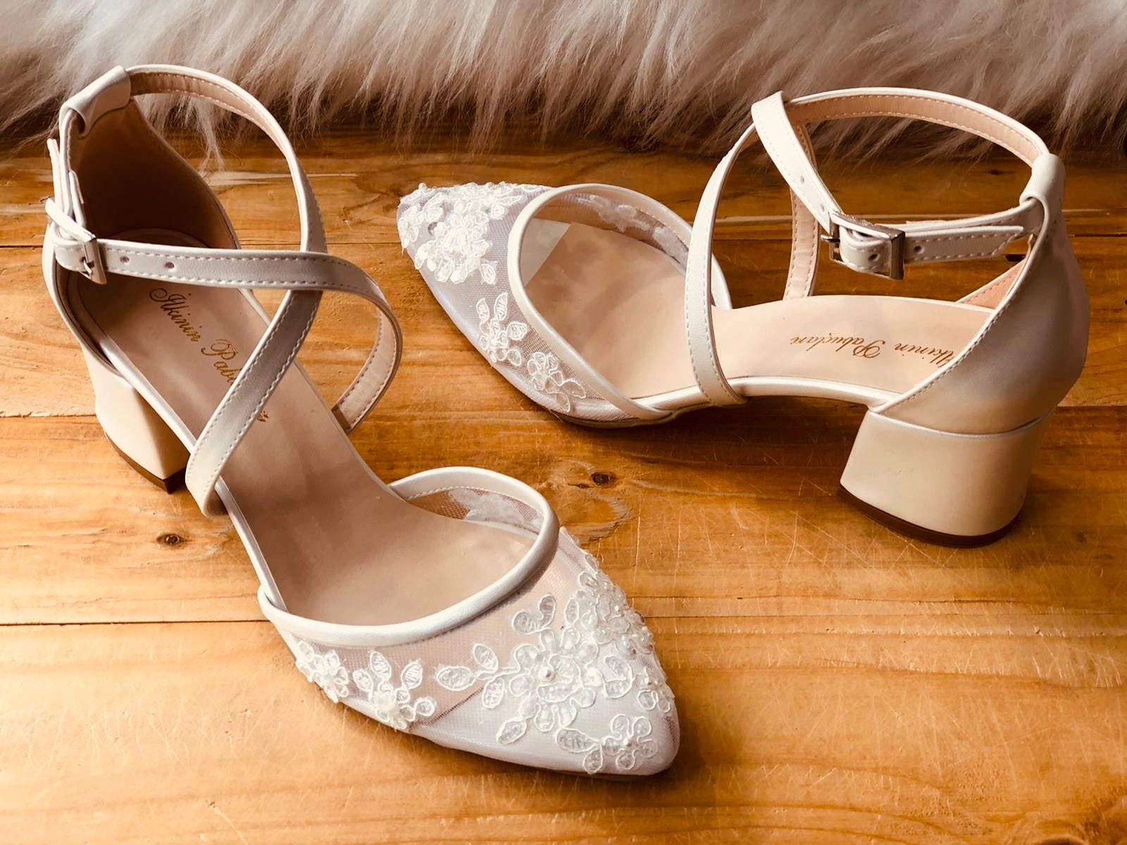 Lace Embellished Tulle Wedding Shoes Ivory Handmade Heel | Etsy UK