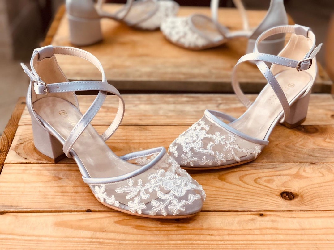 Block heel lace wedding shoes low chunky heel shoes bridal shoes with ankle strap bridesmaid
