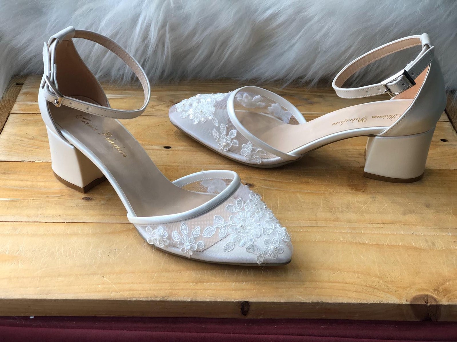 Lace Embellished Tulle Wedding Shoes Ivory White Handmade - Etsy UK