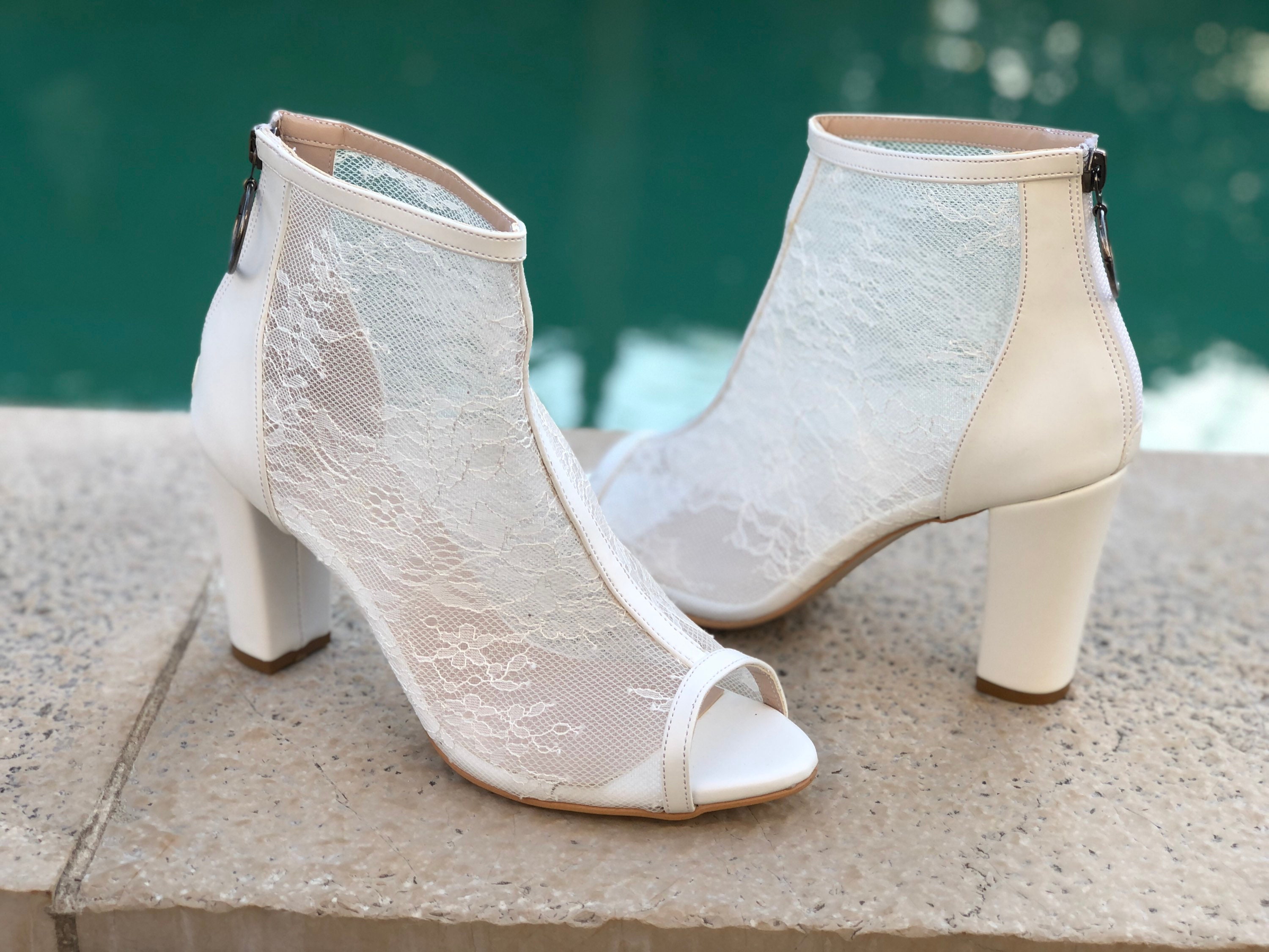 White lace peep toe booties new arrivals