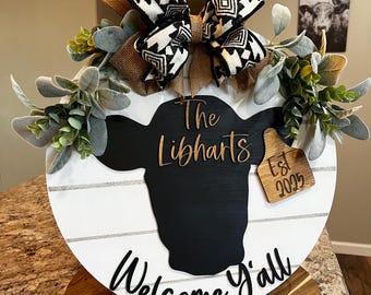 Welcome Y'all • Front Door Sign • Western Decor • Farmhouse