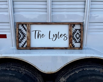 Western Personalized Sign • Aztec • Wedding Gift • Last name Sign