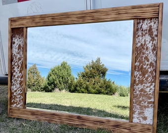 Genuine Cowhide Western Vanity Mirror • Oversized Mirror • Farmhouse Decor