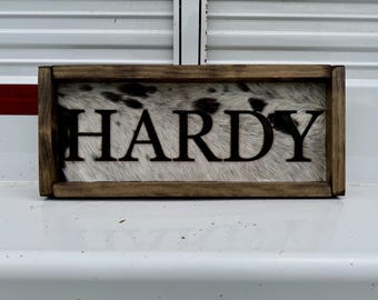 Personalized branded sign • Western Decor • Cowhide Sign