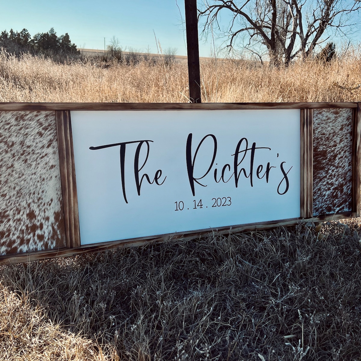 Genuine Cowhide - Personalized Sign - Farmhouse Sign - Wedding Gift