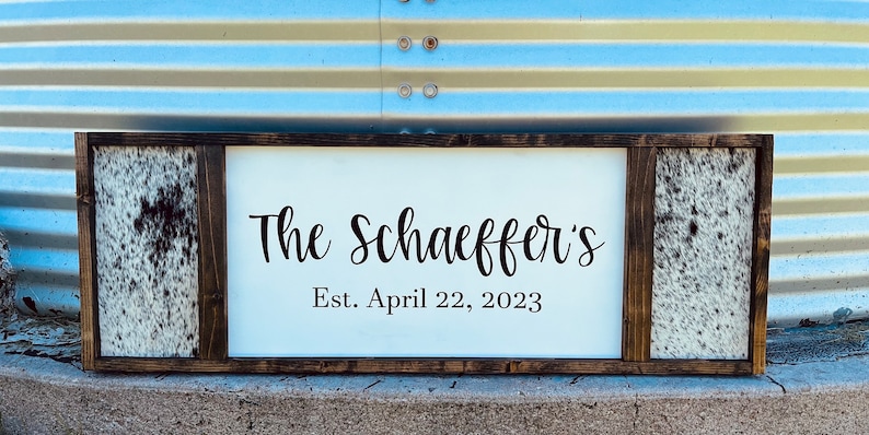 Genuine Cowhide - Personalized Sign - Farmhouse Sign - Wedding Gift