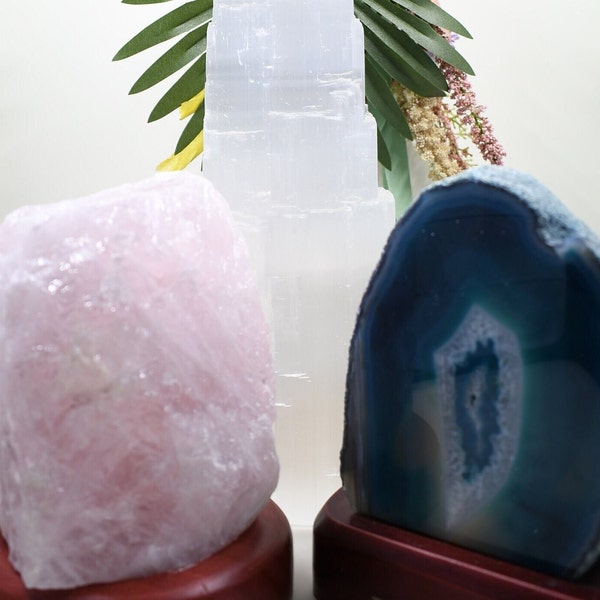 Gemstone Lamp - Rose Quartz, Agate, Selenite