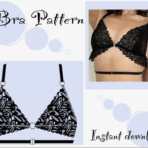 Bralette Sewing Pattern, bra Lingerie Sewing Pattern, PDF Instant Download. Bralette pattern XS-XL, Lace bra,lingerie sewing pattern