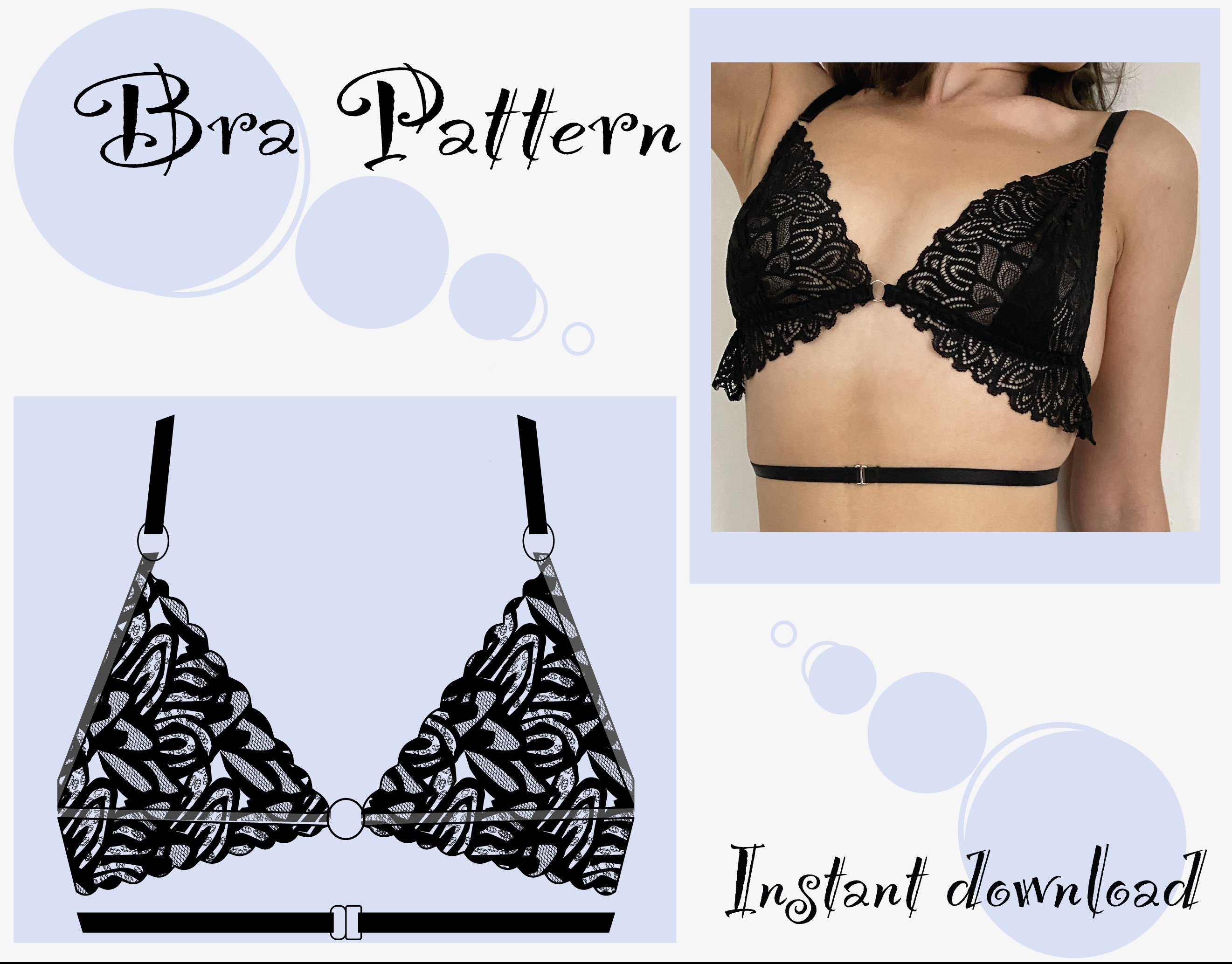 Black Lace Bralette, Wirefree Soft Cup Bra, Plus Size Lace Bralette 