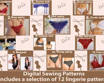 Sewing Pattern Bundle/12 lingerie pattern/PDF Sewing Pattern/Digital PDF Pattern/English Instruction/Instant Download/