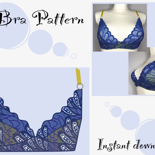 Bra Lingerie Sewing Pattern/PDF Instant Download/Bralette PDF Pattern/Bralette pattern for sewing/Bralette pattern XS-X/Lace bra