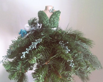 Mannequin Tree Unique Christmas Tree | Christmas Centerpiece | Decorated Dress Form | Blue Sliver Décor Christmas Tree Mini