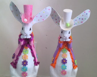 Conejo blanco apuesto de lujo, Alicia en el país de las maravillas, pintado a mano, conejo a cuadros del país de las maravillas, conejito de Pascua, Peter el conejo, decoración de Pascua
