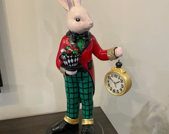 Conejo caprichoso, conejo blanco de Alicia en el país de las maravillas, conejo de Pascua, conejo navideño pintado a mano, conejo caprichoso blanco y negro