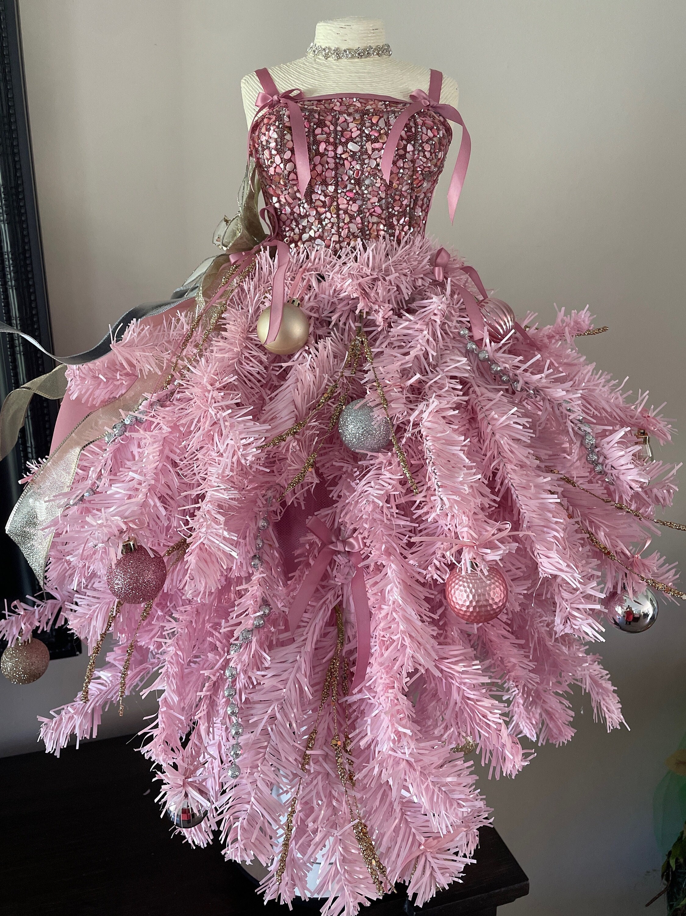 strapless open back dress Mydiara Hot Pink Flowers Long Tulle Funny Gown and Bonnet 3M