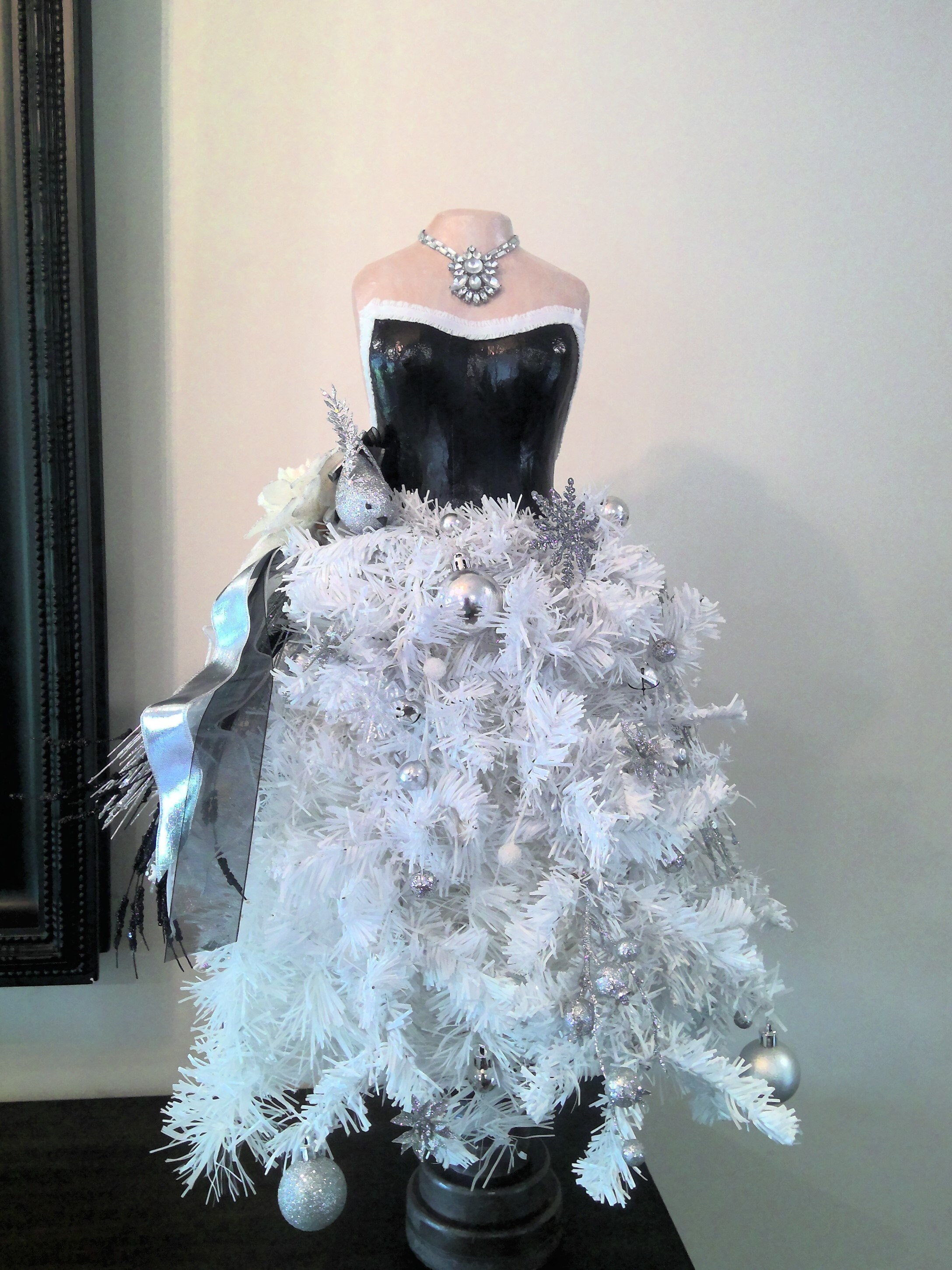 White Mannequin Tree Unique Christmas Tree Christmas Centerpiece Dress Form  Gold Christmas Décor Black and White Christmas Tree 