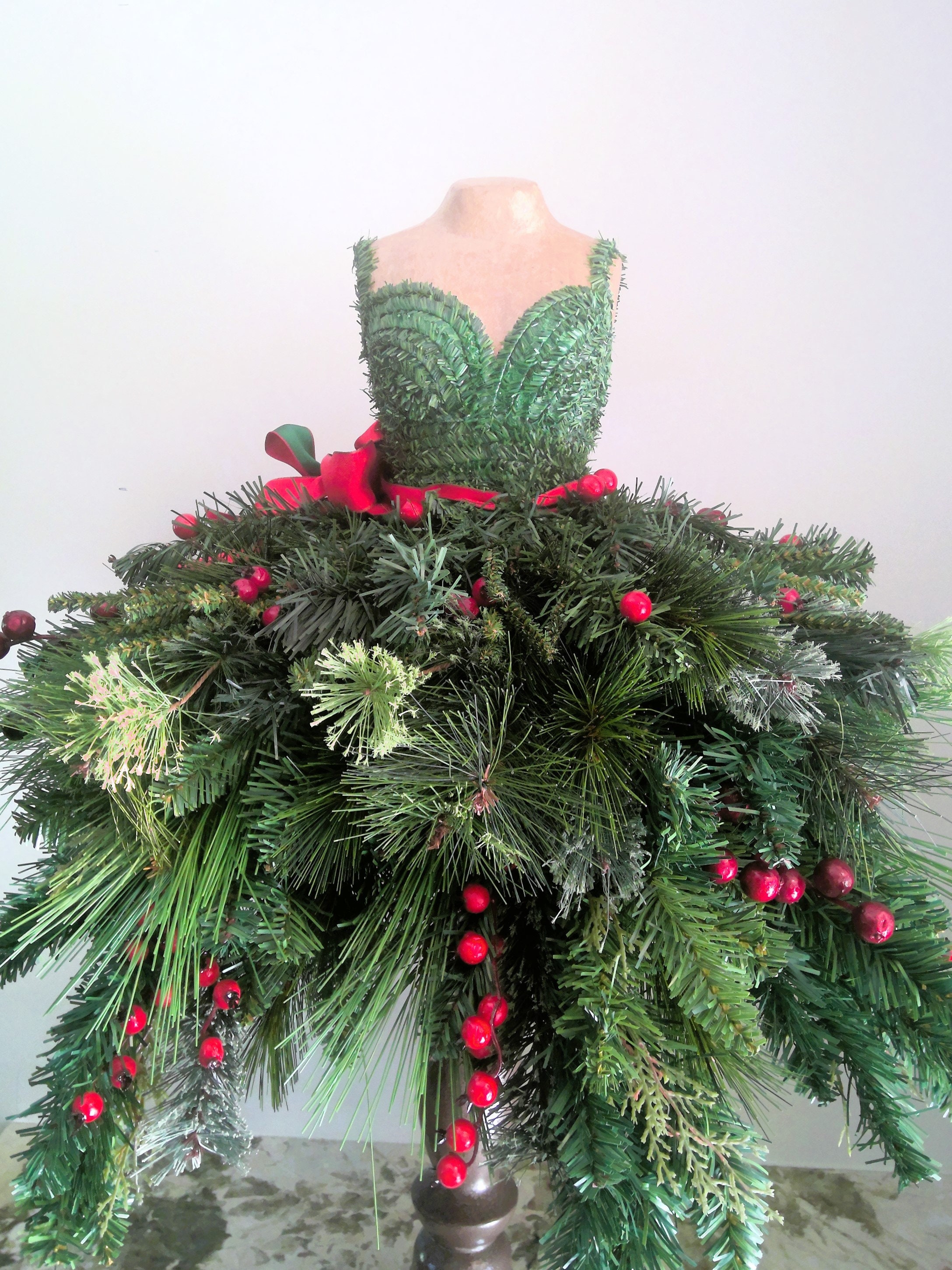 Mannequin Christmas Tree Couture Red Christmas Centerpiece Decorated Dress  Form Red Velvet Christmas Holiday Tree 