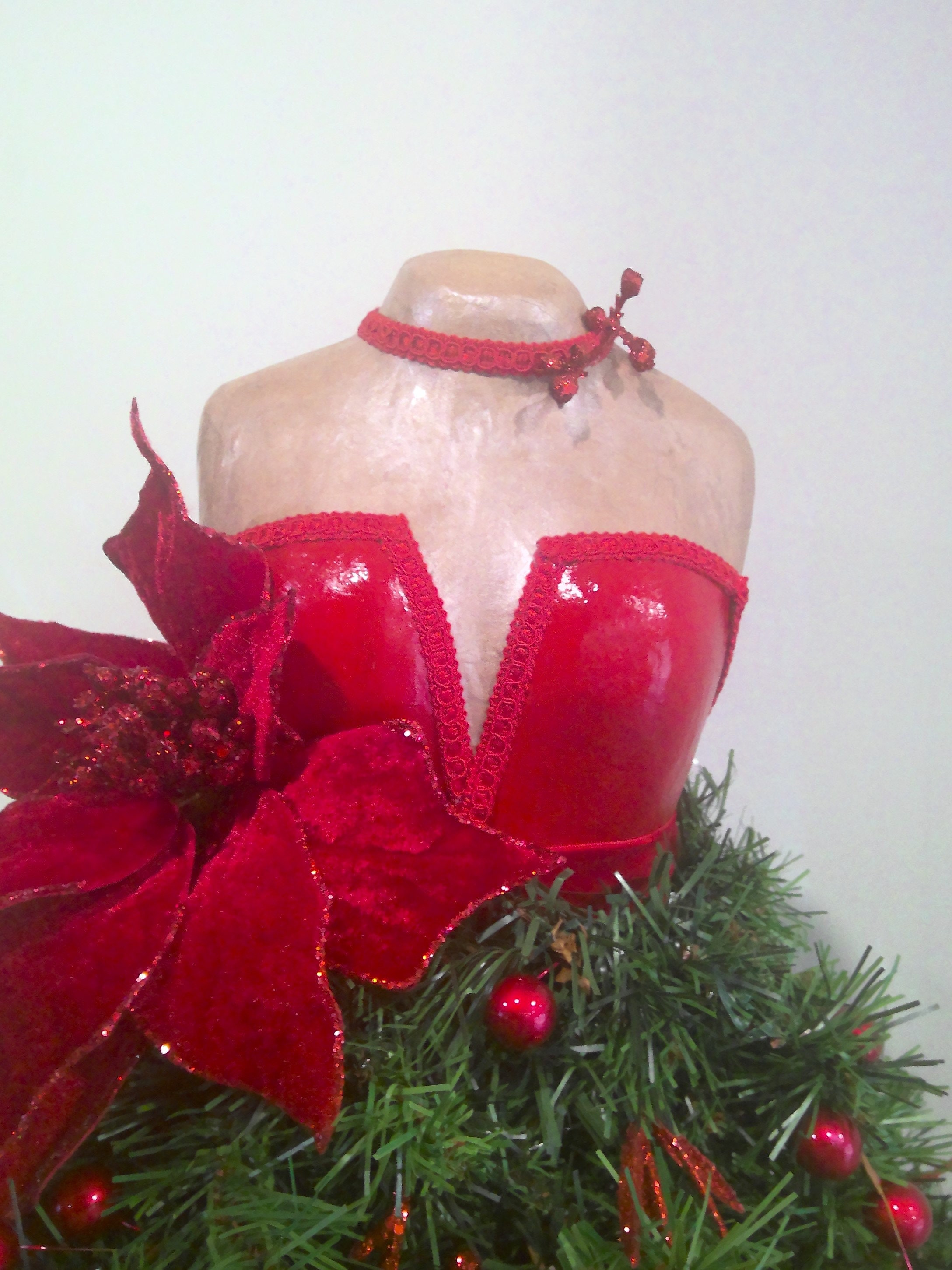 Mannequin Christmas Tree Couture Red Christmas Centerpiece Decorated Dress  Form Red Velvet Christmas Holiday Tree 