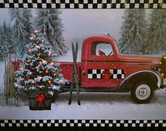 Christmas Red Truck Light Up Wall Decor Art, Vintage Christmas Truck, Christmas Truck, Christmas Wall Decor, Vintage Style Red Truck Art