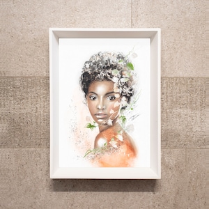 Aquarell Illustration Porträt Erde Frau, Originalillustration, Druck, Größen A5, A4 und A3