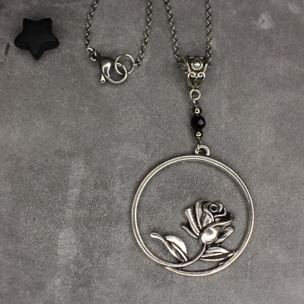 Zilveren Rose Ketting | Bloemen ketting | Gotische sieraden | Goth Gift | Bloemen sieraden | opvallende gotische ketting