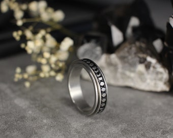 Mond Ring Edelstahl | Spinner Ring | Mondphase Schmuck Silber | Anti Stress Ring | Himmlischer Schmuck | Angst Ring | Fidget Ring