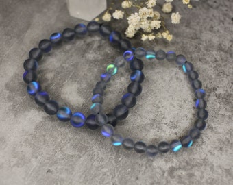 Aura Achat Armband, 6 oder 8mm, Perlenarmband, Aura Achat, blaues Armband, Geschenk für Hexen, Hexen Armband, Hexen Schmuck