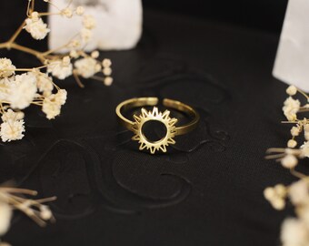 Sonne Ring Edelstahl | Goldener Ring | Himmlischer Schmuck | Schmuck Sonne Gold | Größenverstellbarer Ring