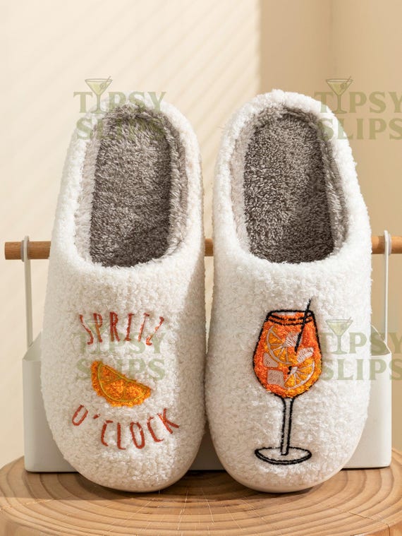 Aperol Spritz Slippers | Fuzzy Plush Cocktail House Shoes