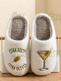 Dirty Martini Slippers | Plush Olive Cocktail House Shoes product logo