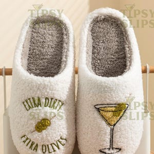 Dirty Martini Slippers Extra Dirty | Cozy Comfy Fluffy Slippers Bachelorette Party Bridal Shower Girl Mom Daughter Gift