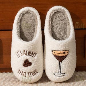 Espresso Martini Slippers It&#39;s Always Tini Time | Cozy Comfy Fluffy Slippers Bachelorette Party Bridal Shower Girl Mom Daughter Gift