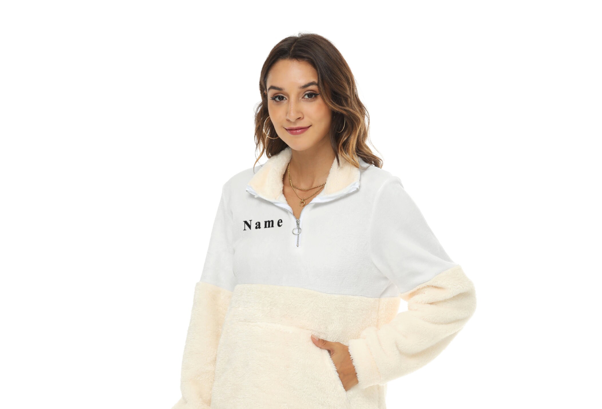 fuzzy three quarter zip