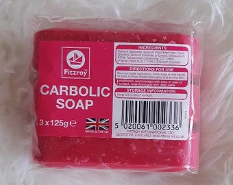 Fitzroy Carbolic Soap (3x125g), Mild Disinfectant Soap, PINK/RED Soap
