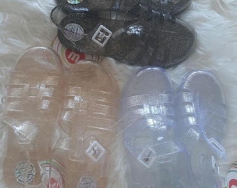 Vintage Glitter Jelly Sandals, Retro Summer Beach Shoes (EU 38-40)