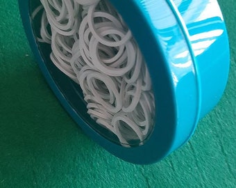 White 1.5mm Elastic Rubber Bands 200pcs in a Magnetic Container