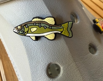 Pingente para sapato de robalo-boca-pequena – Pingente de pesca compatível com Crocs e tamancos, presente para pescadores e amantes da natureza.