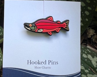 Abalorio de salmón rojo para zapatos: abalorio de pesca compatible con zapatos de cocodrilo y zuecos, regalo para pescadores y amantes de la naturaleza.
