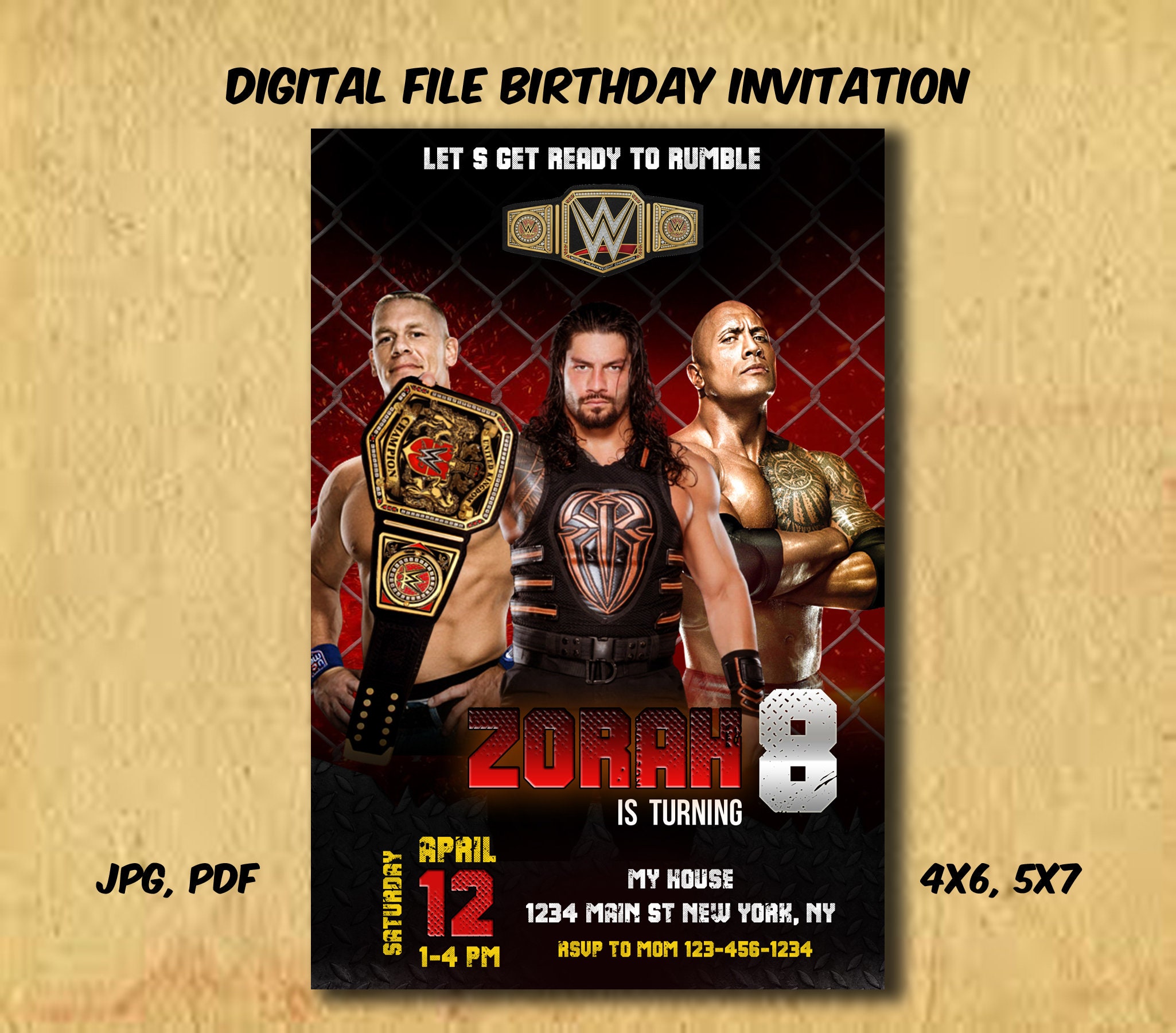 WWE INVITATION wwe birthday wwe party wwe invite wrestling | Etsy