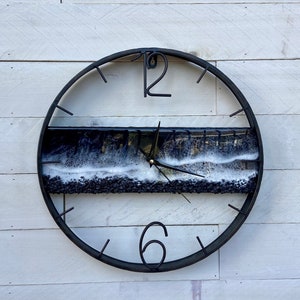 Made to Order Metal Wall Clock with Epoxy Ocean Waves, Coastal Wall Clock, Epoxy Clock, Black Metal Clock, Ocean Clock, Coastal Decor