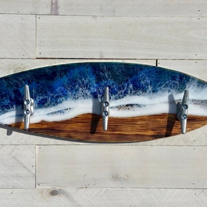 Made to Order Surfboard Towel Holder with Epoxy Ocean Waves, Surfboard Coat Rack, Surfboard Towel Rack, Surfer Gift, Beach House Decor