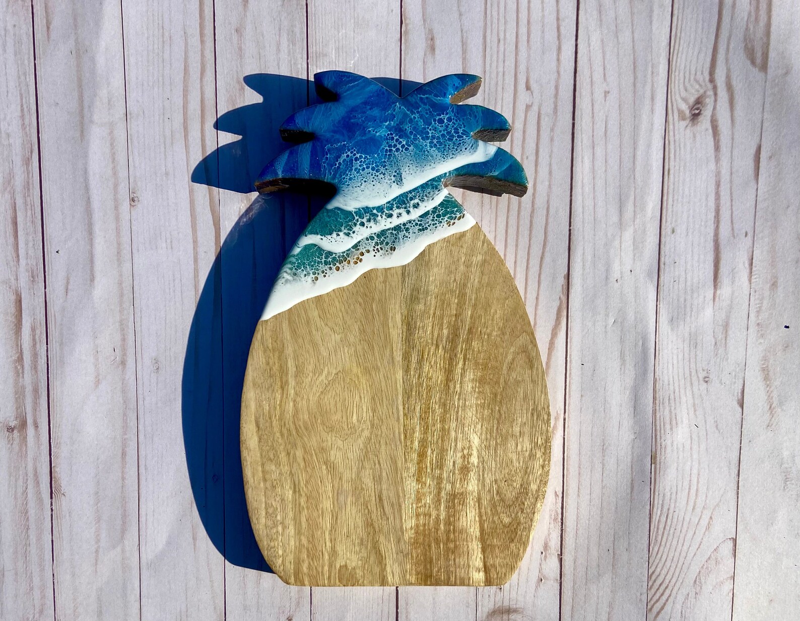 Pineapple Shaped Cutting Board with Epoxy Resin Ocean Waves Etsy
