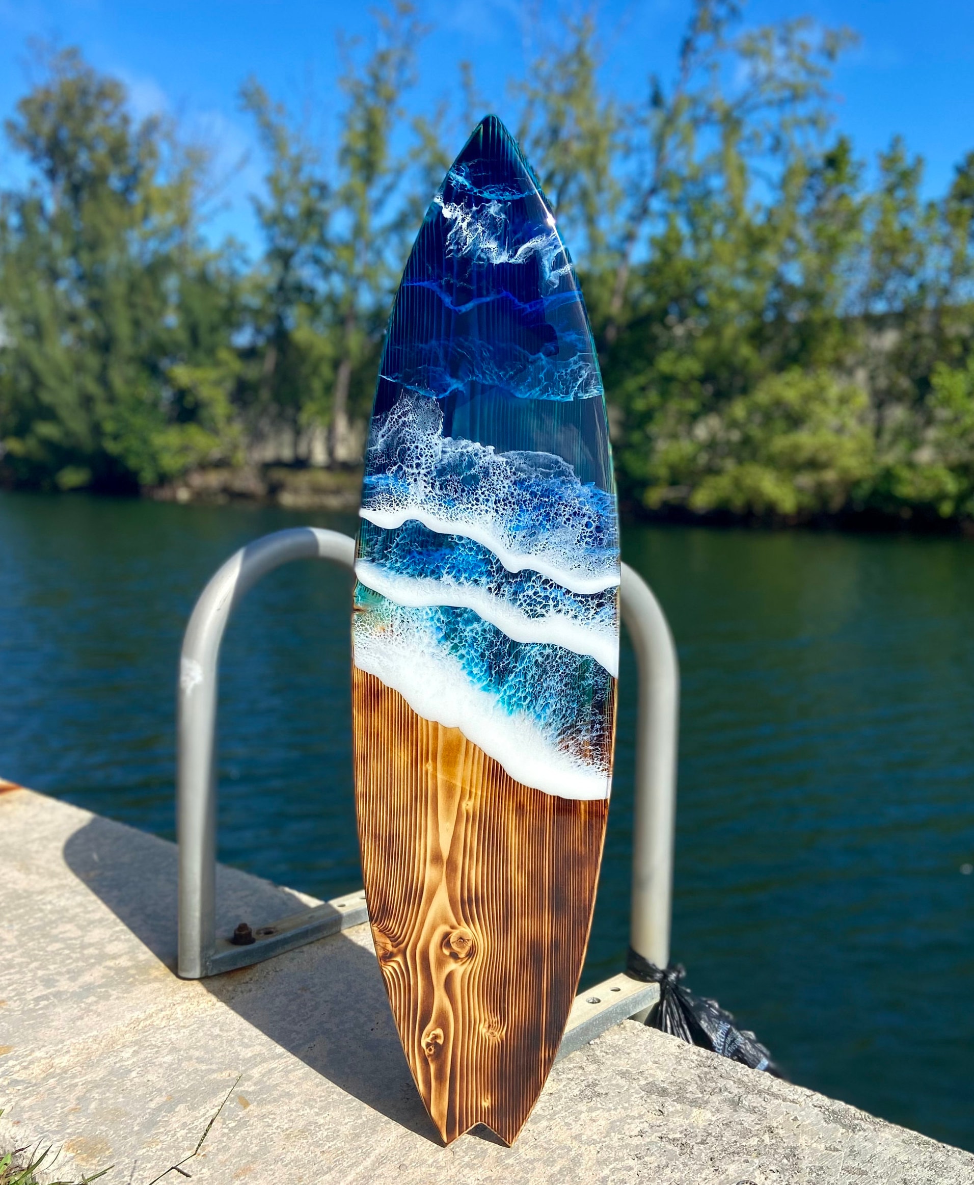 Epoxy Resin Ocean Wave Surfboard Wall Art: Shou Sugi Ban Wood - Etsy