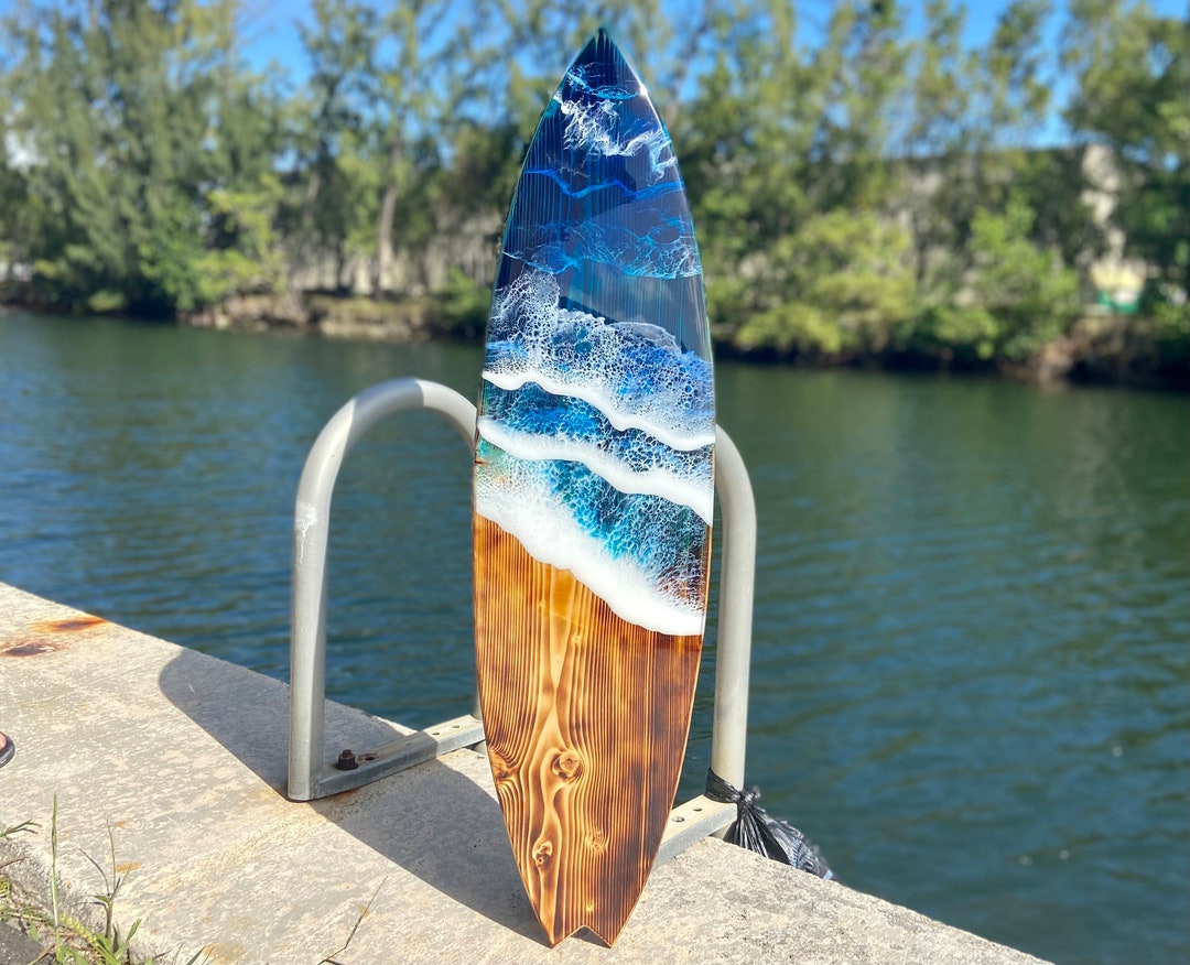 Epoxy Resin Ocean Wave Surfboard Wall Art: Shou Sugi Ban Wood - Etsy