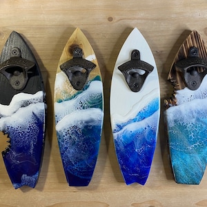 Ride the Wave Epoxy Ocean Surfboard Bottle Openers, Beach Decor, Coastal Decor, Man Cave, Bar Decor, Surfer Gift *Made to Order*