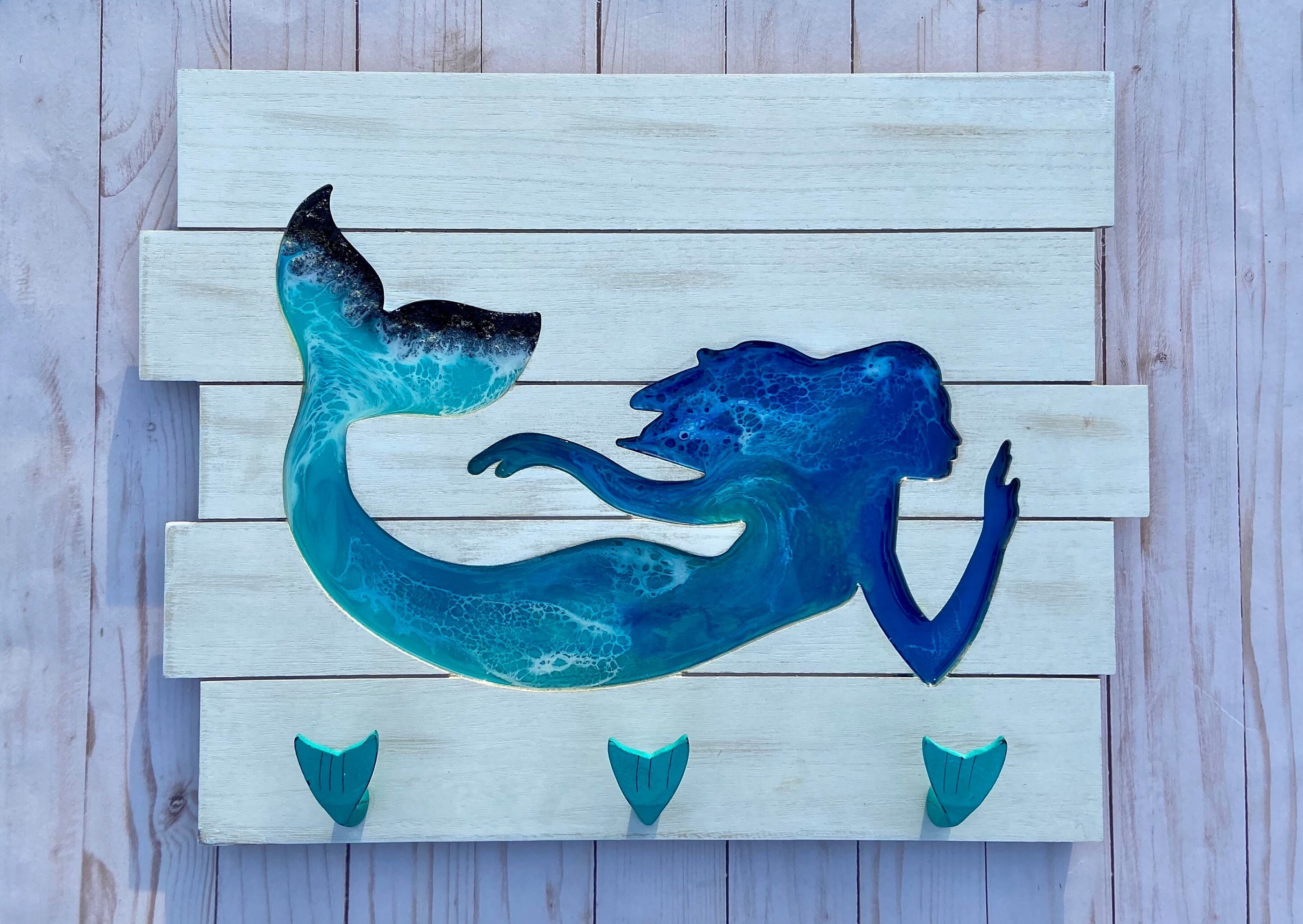 Made to Order Mermaid Towel Rack With Epoxy Ocean Waves | Etsy