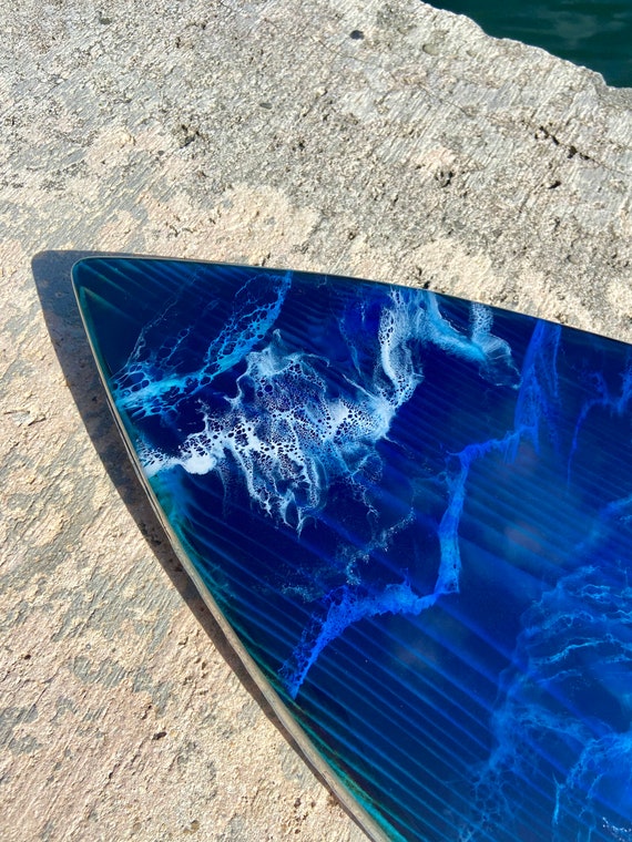Wood Surf Blue / Wood × Blue Resin Art Epoxy Resin Ocean Wave Surfboard Wall Art: Shou Sugi Ban Wood - Etsy