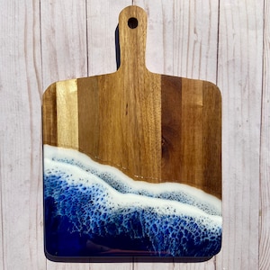 Tabla de cortar epoxi Ocean Wave, Tabla de charcutería, Tabla de quesos, Decoración de cocina, Decoración de playa, Decoración costera